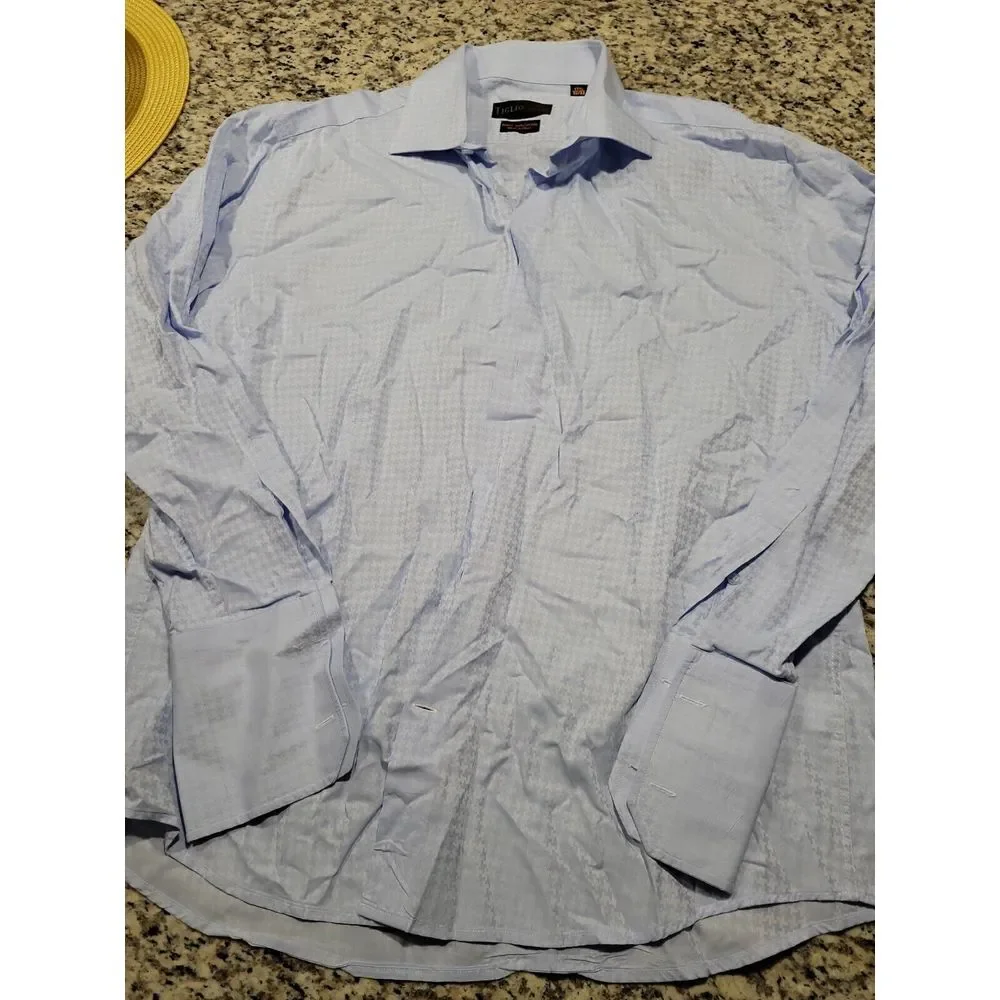 Mens Tiglio Luxe LS Button Down Cotton Dress Shirt needs cuff links‎ 17.5 32/33